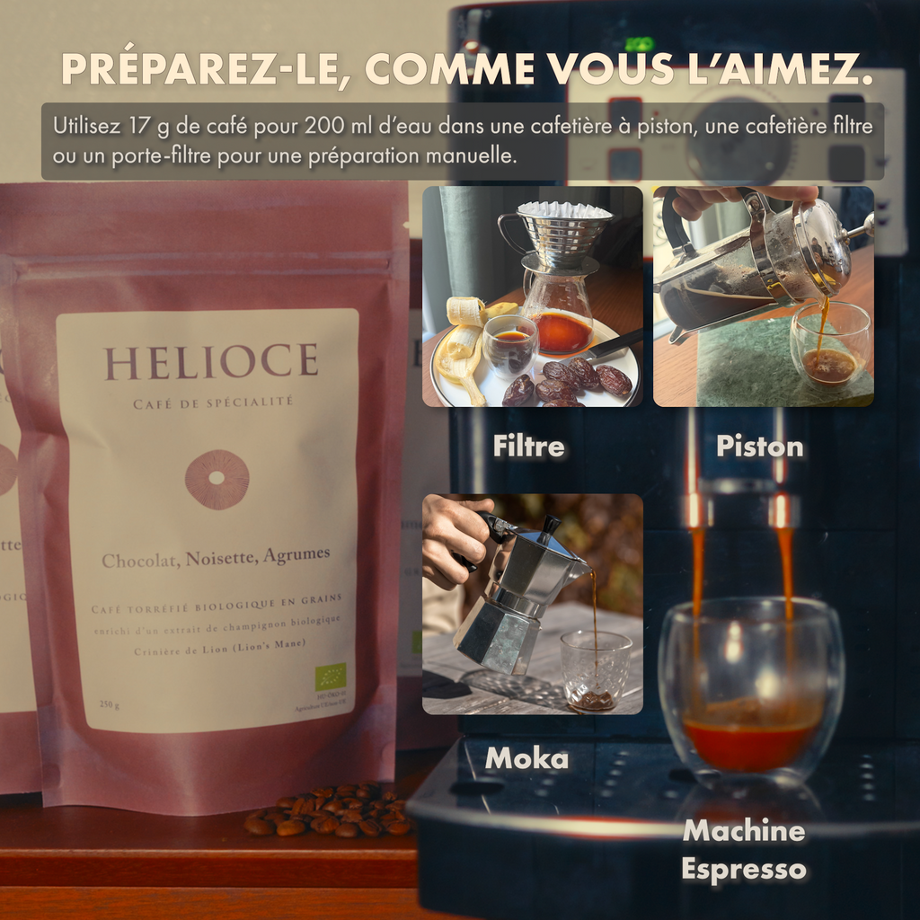 HELIOCE Clarté - Coffee Beans, enriched with Lion's Mane Mushroom Extract